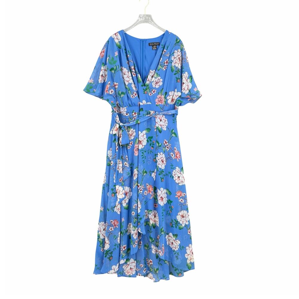 Jessica Howard Plus Blue Floral Boho Feminine Whimsical Flowy Maxi Wrap Dress